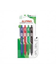 Alpino Dot Pack con 4 Boligrafos Retractiles - Punta 1mm - Agarre Suave - Colores Surtidos
