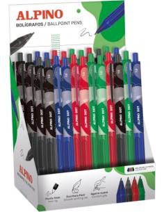 Alpino Dot Expositor con 24 Boligrafos Retractiles - Punta 1mm - Agarre Suave - Colores Surtidos