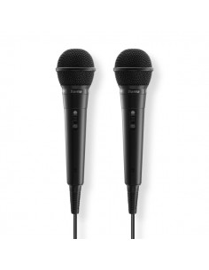 Hama Karaoke Pack de 2 Microfonos Dinamicos - Cable 2.5m - 100Hz - Jack 3.5mm - Cardioide - 600 Ohm - 220x53x53mm - Color