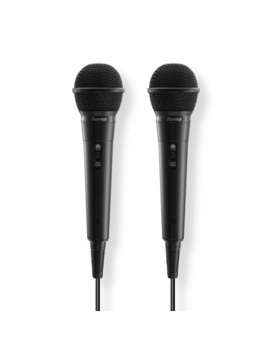 Hama Karaoke Pack de 2 Microfonos Dinamicos - Cable 2.5m - 100Hz - Jack 3.5mm - Cardioide - 600 Ohm - 220x53x53mm - Color