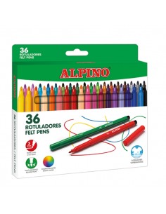 Alpino Pack con 36 Rotuladores de Colores - Punta de 3mm - Superlavables y Brillantes - Uso Escolar - Desarrolla la