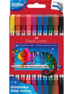 Faber-Castell Glitter Pack con 10 Rotuladores Doble Punta - Punta Gruesa y Fina - Tinta con Efecto de Purpurina - Tinta a