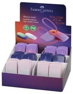Faber-Castell Sleeve Mini Flow Expositor con 24 Gomas de Borrar con Funda - Libre de PVC - Colores Surtidos