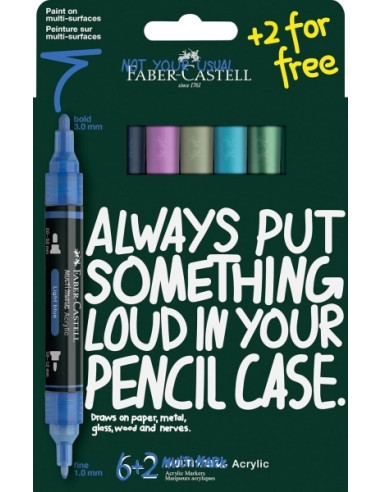 Faber-Castell Multimark Acrylic Tonos Frios Pack con 8 Rotuladores Acrilicos Doble Punta - Puntas Redondas de 1mm y 3mm -