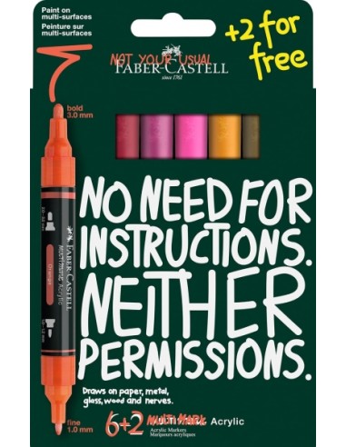 Faber-Castell Multimark Acrylic Tonos Calidos Pack con 8 Rotuladores Acrilicos Doble Punta - Puntas Redondas de 1mm y 3mm -