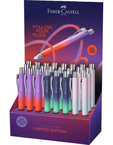 Faber-Castell Poly Ball Flow Edition Expositor con 24 Boligrafos Retractiles XB - Forma Triangular Ergonomica - Suave al