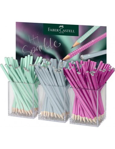 Faber-Castell Sparkle Aurora Expositor con 144 Lapices Triangulares de Grafito B - Mina Resistente a la Rotura - Con