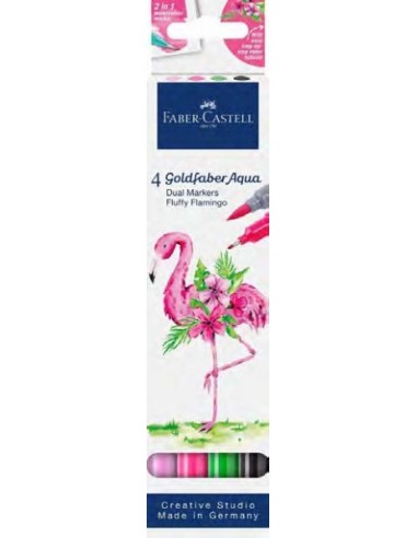 Faber-Castell Tropical Escapes Pack con 4 Rotuladores Goldfaber Doble Punta - Punta Pincel y Punta Fina 0.6mm- Solubles en