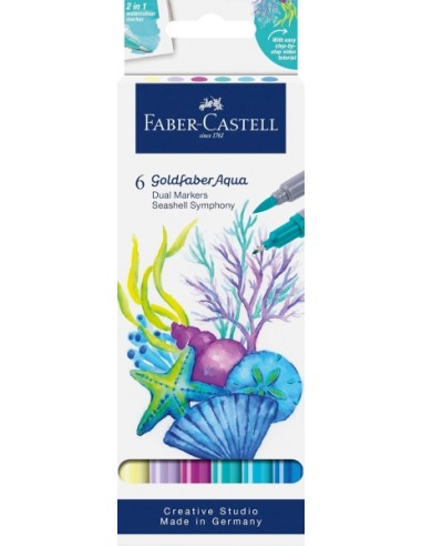 Faber-Castell Tropical Escapes Pack con 6 Rotuladores Goldfaber Doble Punta - Punta Pincel y Punta Fina 0.6mm- Solubles en