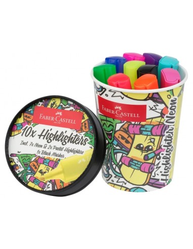 Faber-Castell Textliner 46 Neon Pack de 10 Marcadores Fluorescentes - DiseÃ±o del Pack Tarrina de Helado - Punta Biselada -