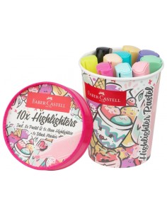 Faber-Castell Textliner 46 Pastel Pack de 10 Marcadores Fluorescentes - DiseÃ±o del Pack Tarrina de Helado - Punta Biselada