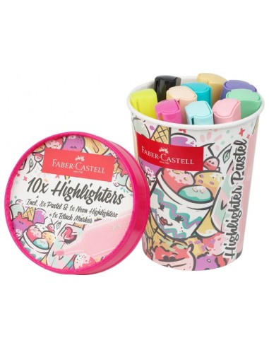 Faber-Castell Textliner 46 Pastel Pack de 10 Marcadores Fluorescentes - DiseÃ±o del Pack Tarrina de Helado - Punta Biselada