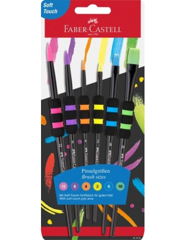Faber-Castell Pack de 6 Pinceles Sinteticos de Diferentes TamaÃ±os y Colores - Agarre Soft Touch - Color del Cuerpo Negro