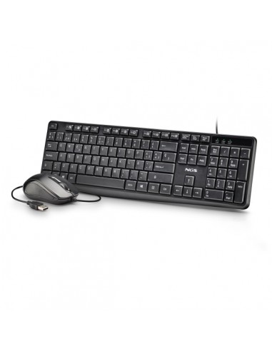 NGS Cocoa Kit V2 Combo Teclado-Raton USB - Teclado Multimedia - Raton 1000dpi 3 Botones - Uso Ambidiestro - Color Negro