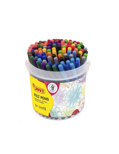 Jovi Felt Pens Bote con 120 Rotuladores - Punta de 2mm - Tinta de Gran Fijacion - Capuchon de Seguridad Ventilado - Colores
