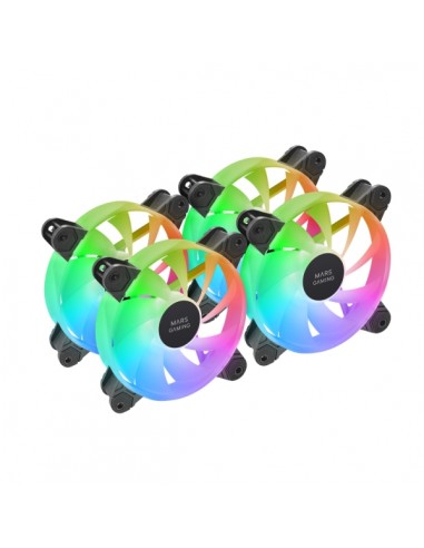 Mars Gaming MF-4A Pack de 4 Ventiladores de 120mm - 1000rpm - Iluminacion ARGB sin Marco - FDB - Silencioso 14dB - Tornillos