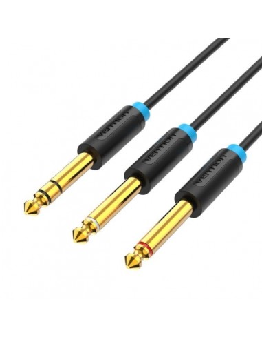 Vention Cable de Audio Estereo - Longitud 2m - Jack 6.5mm - Dual 6.5mm - Conectores Chapados en Oro - Blindaje Multicapa -