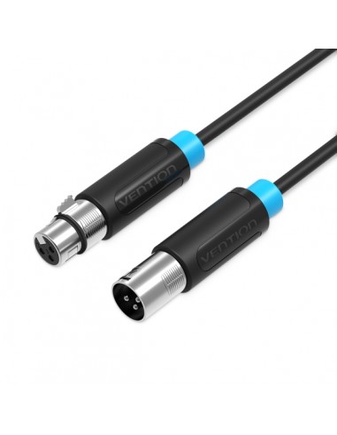 Vention Cable Extensor de Audio - Longitud 1m - XLR Macho - XLR Hembra - Blindaje Multicapa - Color Negro