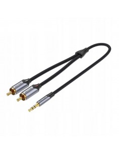 Vention Cable de Audio Estereo - Longitud 5m - Jack 3.5mm - 2xRCA - Conectores Chapados en Oro - Chaqueta Trenzada de Algodon