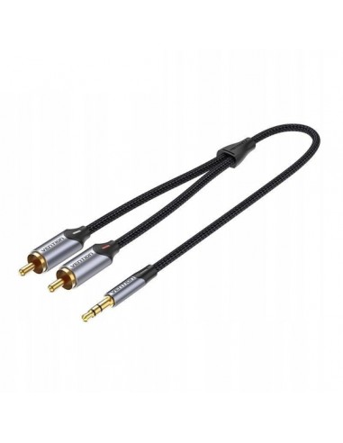 Vention Cable de Audio Estereo - Longitud 5m - Jack 3.5mm - 2xRCA - Conectores Chapados en Oro - Chaqueta Trenzada de Algodon