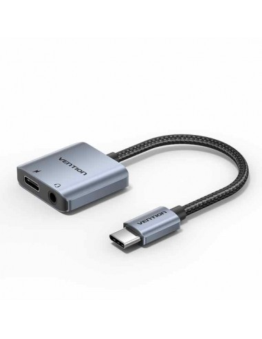 Vention Adapatador de Audio DAC - USB-C Macho - Jack 3.5mm Hembra - USB-C Hembra - Power Delivery 60W - Cable 10cm - Aluminio