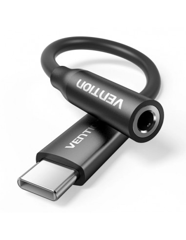Vention Adapatador de Audio DAC - Jack 3.5mm Hembra - USB-C Macho - Cable 10cm - Aluminio - 29 AWG - Color Negro