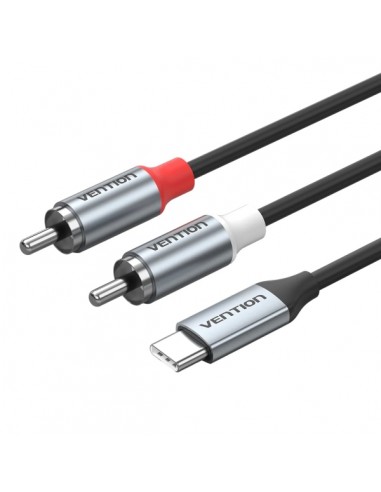 Vention Cable DAC de Audio - Longitud 1m - 2xRCA - USB-C - Chaqueta de TPE - Carcasa de Aluminio - Color Gris