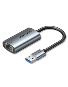 Vention Conversor USB a Ethernet - Cable de 15cm - Velocidad hasta 1Gbps - Carcasa de Aluminio y ABS - Color Gris