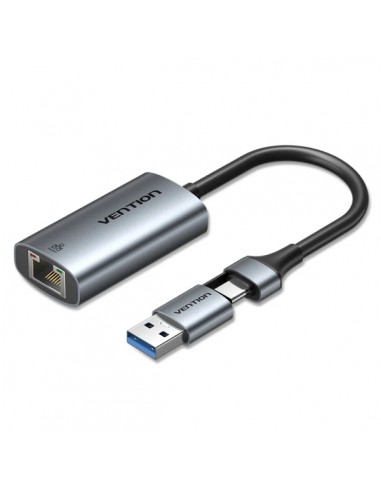 Vention Conversor USB-C a Ethernet - Adaptador USB-A - Cable de 15cm - Velocidad hasta 1Gbps - Carcasa de Aluminio y ABS -