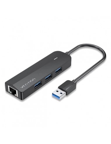 Vention Hub USB 4 en 1 - 3xUSB-A - Ethernet RJ45 - Cable USB-A de 15cm - Indicador LED - Velocidad hasta 5Gbps - Color Negro