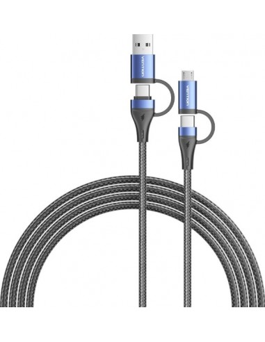 Vention Cable USB-C - Potencia hasta 100W - Longitud 2m - Adaptador USB-A - Adaptador Micro-USB - Velocidad hasta 480Mbps -