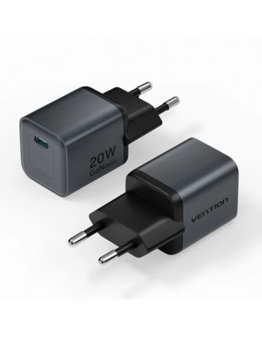 Vention Cargador de Pared - 20W - GaN - USB-C - Power Delivery 3.0 - Qualcomm 3.0 - Carga Rapida - Color Gris