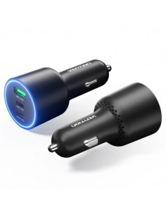 Vention Cargador de Coche para Smartphone - 165W - 2xUSB-C - USB-A - Power Delivery 3.0 - Qualcomm 3.0 - Color Negro