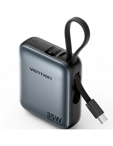 Vention Mini Powerbank de 10000mAh - Potencia de Salida hasta 35W - Cable USB-C Integrado - Power Delivery - Tecnologia PPS -