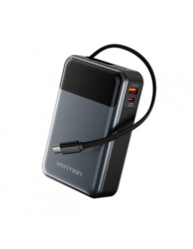 Vention Powerbank de 20000mAh - Potencia de Salida hasta 65W - Cable USB-C Integrado - USB-C - USB-A - Pantalla LED - Color