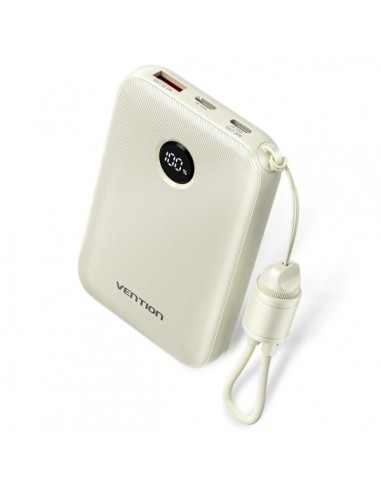 Vention Powerbank de 10000mAh - Potencia de Salida hasta 22.5W - USB-A - USB-C - Pantalla LED - Cable USB-C de 17cm - Apto