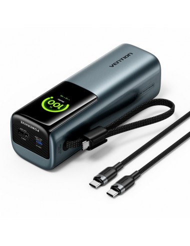 Vention Powerbank de 20000mAh - Potencia de Salida hasta 165W - Cable USB-C Integrado - Power Delivery - USB-A - USB-C -