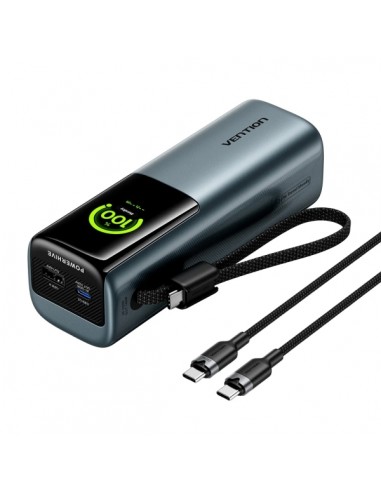 Vention Powerbank de 27000mAh - Potencia de Salida hasta 200W - Cable USB-C Integrado - Power Delivery - USB-A - USB-C -