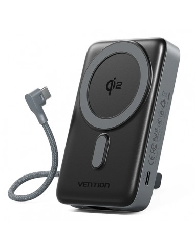 Vention Powerbank de 10000mAh - Potencia de Salida hasta 25W - Cable USB-C Integrado - Entrada y Salida USB-C - Carga