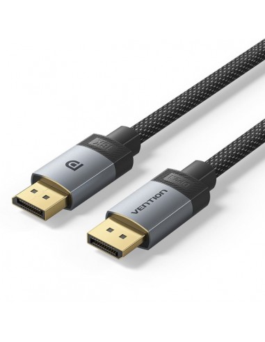 Vention Cable Displayport 2.1 16K - Longitud 3m - Revestimiento Trenzado de Algodon - Conectores Chapados en Oro - Color Gris