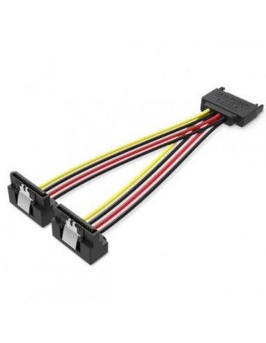 Vention Cable Alimentacion SATA - Longitud 0.15m - 15P Macho - 2x15P Hembra Acodado - 18 AWG - Color Negro