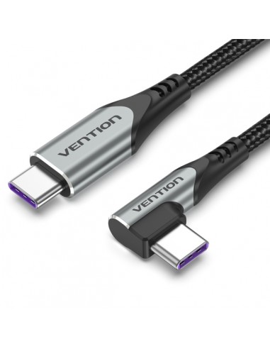 Vention Cable USB-C Acodado - 100W Power Delivery - Longitud 2m - Transferencias hasta 480Mbps - Recubrimiento de Nailon