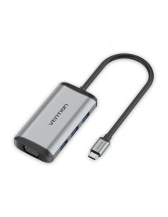 Vention Estacion de Docking 5 en 1 - Cable USB-C de 15cm Integrado - HDMI 4K - USB-C - 3xUSB-A - VGA - Power Delivery - Color