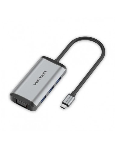 Vention Estacion de Docking 5 en 1 - Cable USB-C de 15cm Integrado - HDMI 4K - USB-C - 3xUSB-A - VGA - Power Delivery - Color