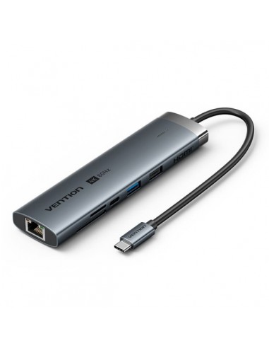 Vention Estacion de Docking 8 en 1 - 100W - Cable USB-C de 15cm Integrado - Ethernet RJ45 - HDMI 4K - 2xUSB-C - Tarjeta TF -
