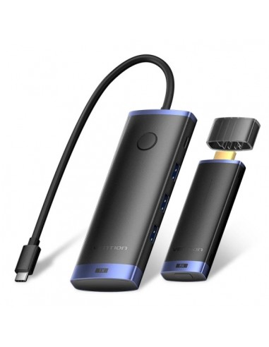 Vention Estacion de Docking 7 en 1 Inalambrica - HDMI 4K - 2xUSB-C - 3xUSB-A - Cable USB-C de 15cm Integrado - Alcance 50m -