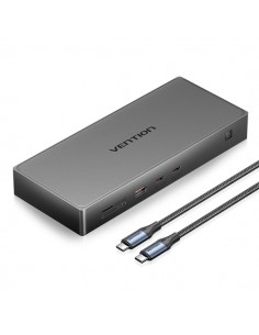 Vention Estacion de Docking 10 en 1 - 100W - Cable 0.5m - Ethernet RJ45 - HDMI 4K - Displayport - 5xUSB-C - USB-A - Tarjeta