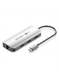 Vention Estacion de Docking 6 en 1 - 100W - Cable USB-C de 15cm Integrado - HDMI 4K - Ethernet RJ45 - 3xUSB-A - USB-C - Power