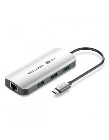 Vention Estacion de Docking 6 en 1 - 100W - Cable USB-C de 15cm Integrado - HDMI 4K - Ethernet RJ45 - 3xUSB-A - USB-C - Power