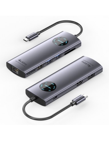 Vention Estacion de Docking 9 en 1 - 100W - Cable USB-C de 15cm Integrado - HDMI 4K - Displayport - Ethernet RJ45 - USB-C -